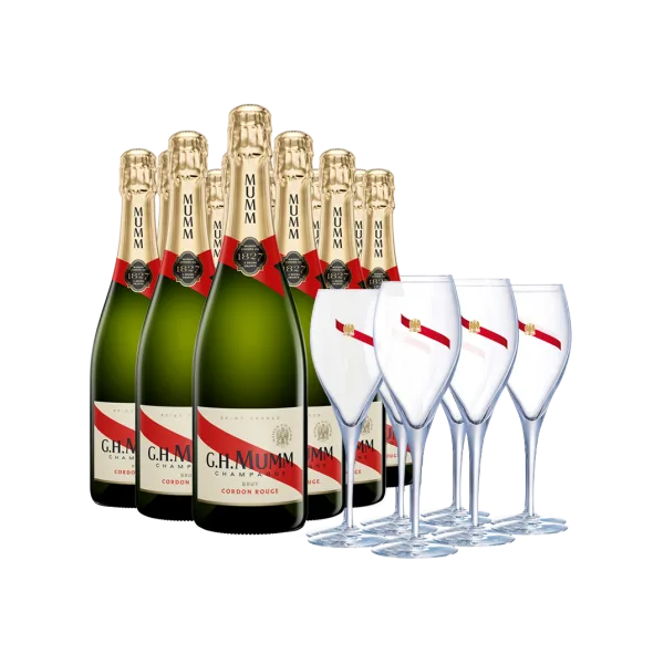 12 Champagnes Mumm Cordon Rouge + 6 Flutes Offertes
