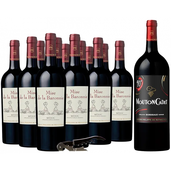 Pack 12 Bouteilles Mise de la Baronnie Medoc Rouge 2020 + Couteau Sommelier Offert + 1 Magnum Mouton Cadet 2023 Offert