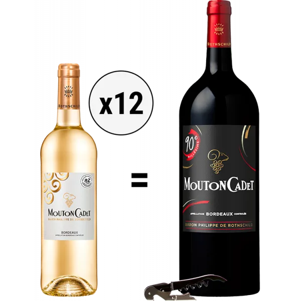 Pack 12 Bouteilles Mouton Cadet Blanc 2025 + Couteau Sommelier Offert + 1 Magnum Offert