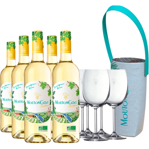 Pack 6 Bouteilles Mouton Cadet Bio Blanc X Nathan 2025 - Baron Philippe de Rothschild + 6 Verres Mouton Cadet OFFERTS + 1 Ice Bag Mouton Cadet Fresh Bio OFFERT